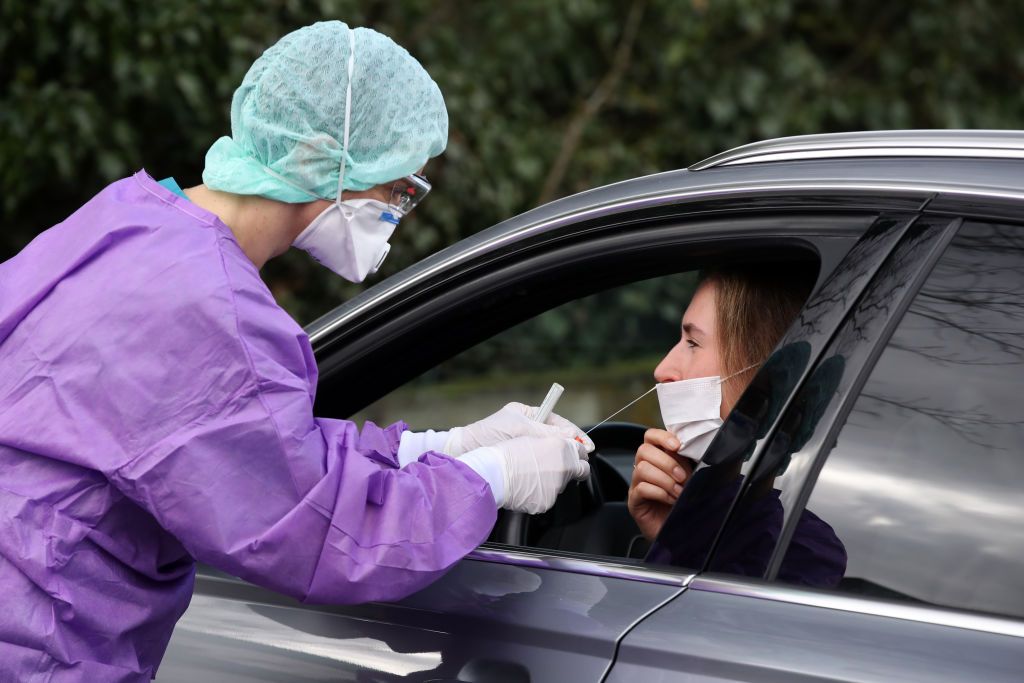 Drive-by coronavirus testing.