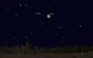 This sky map shows where to find Uranus when the planet is at opposition on Oct. 23, 2018, at 8:33 p.m. EDT (0033 GMT on Oct. 22), as seen from New York City (41 degrees latitude).