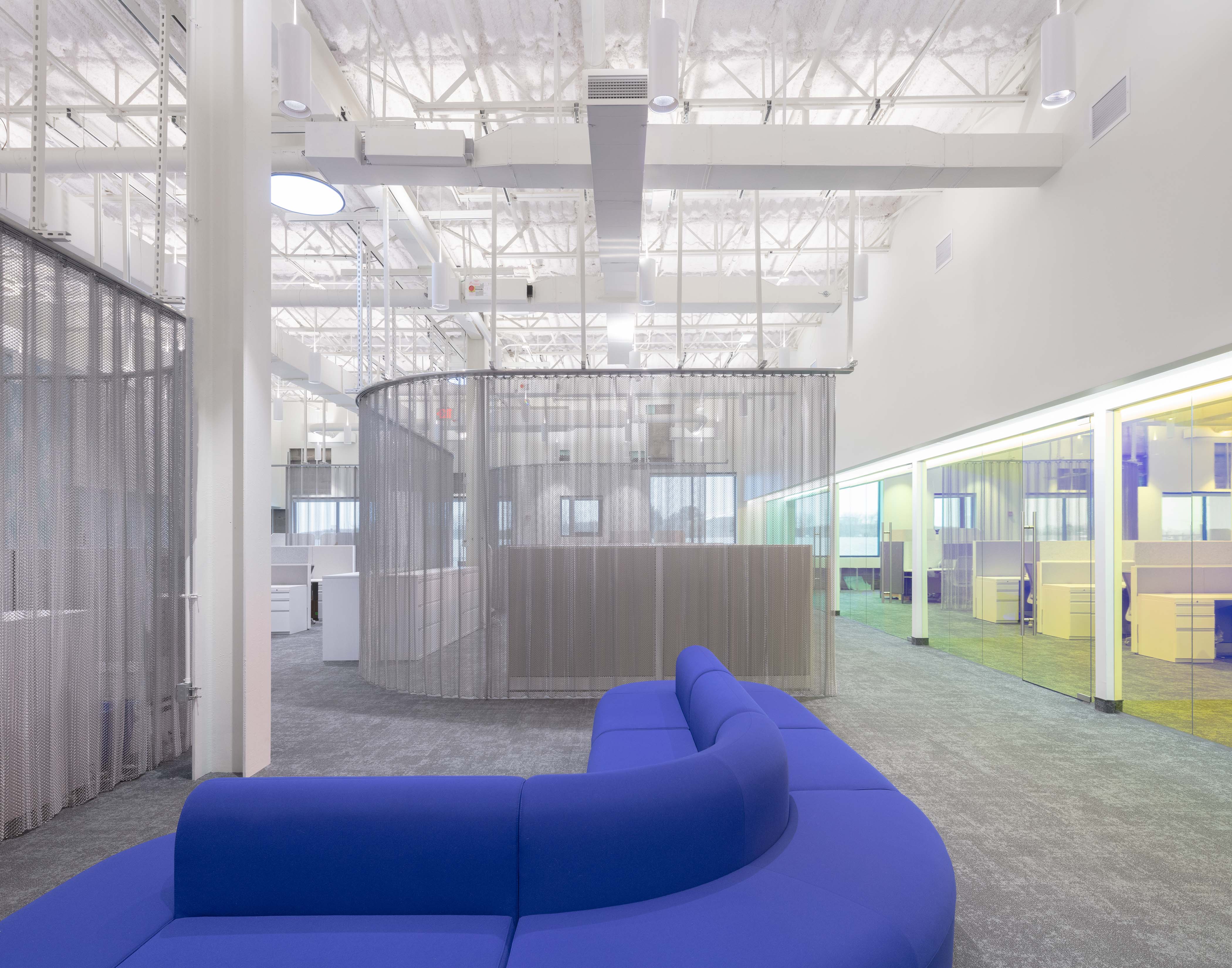view of colourful and quirky Global Protection Corporation condom factory headquarters