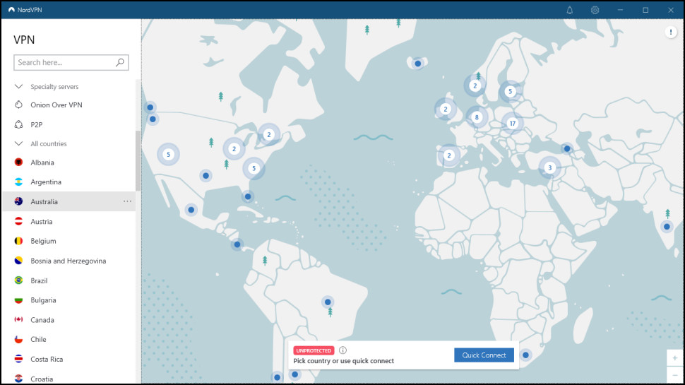 NordVPN Windows Client Map