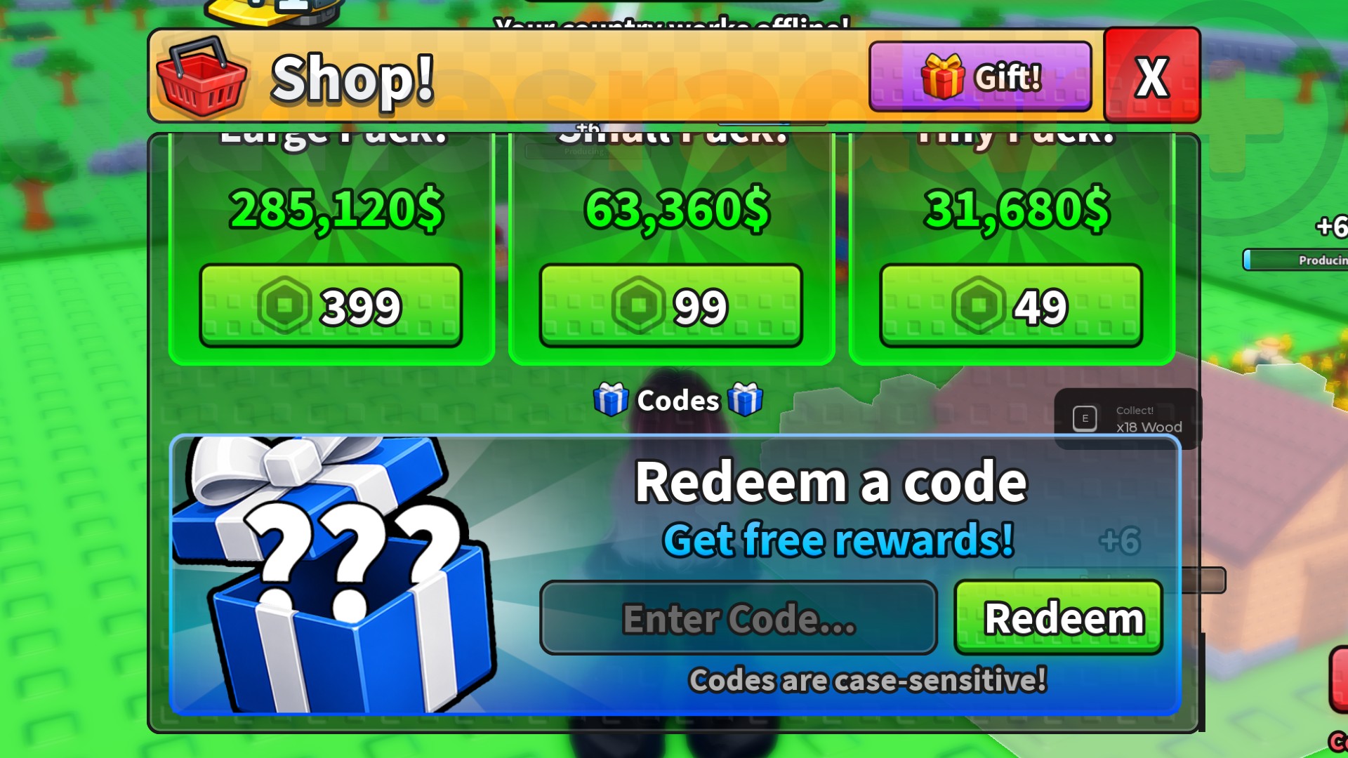 The Mini War codes redemption box as seen in-game.