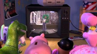 The toys watching TV in Toy Story 2