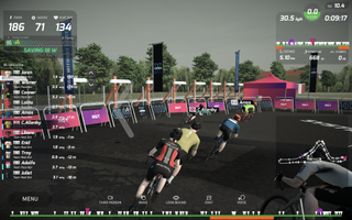 Wahoo X RGT screenshot showing cyclist avatar cornering