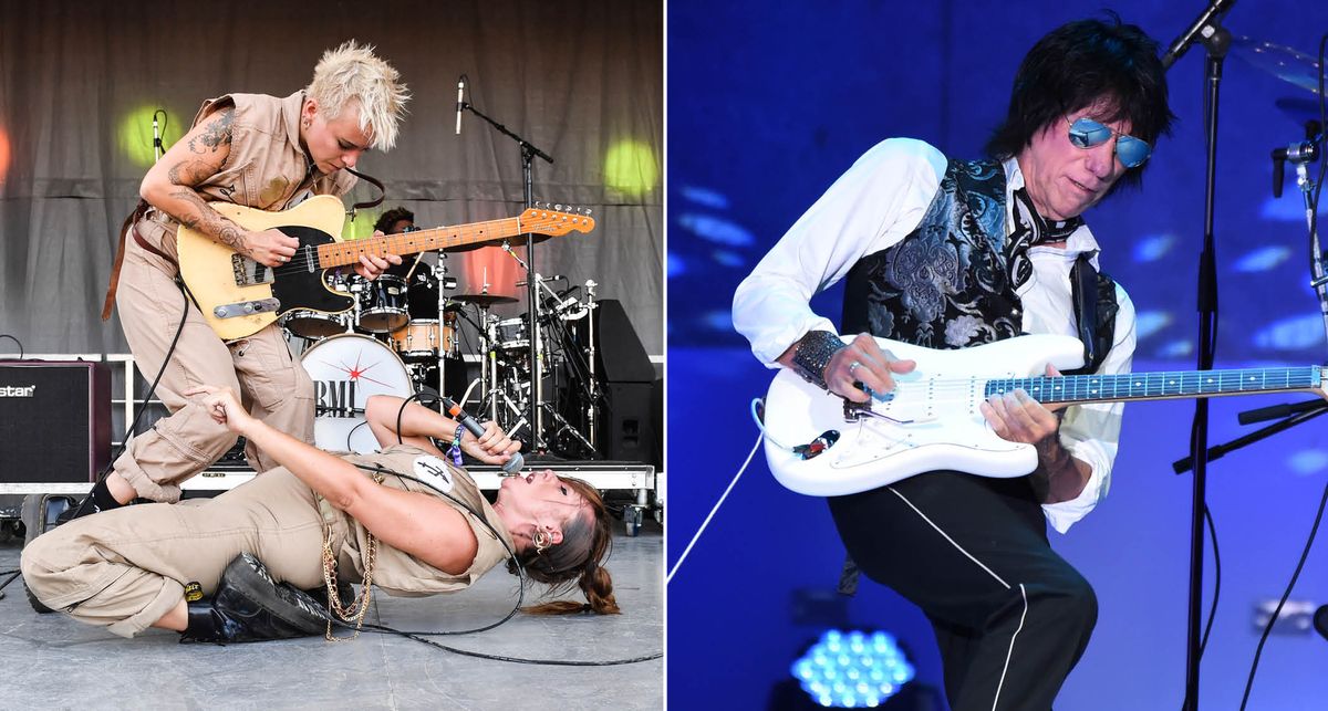 Live shots of Carmen Vandenberg and Rosie Bones of Bones UK, with Jeff Beck playing a white Strat