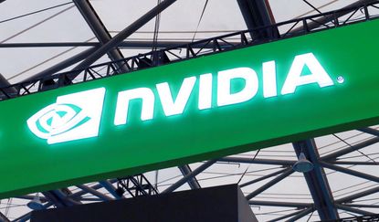 Green Nvidia sign at booth at 2023 Chinajoy