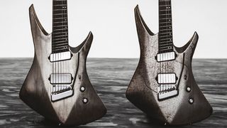 The Ernie Ball Music Man Kaizen Gallium has a custom aged metallic finish, making Tosin Abasi's signature electric guitar look like an alien artefact