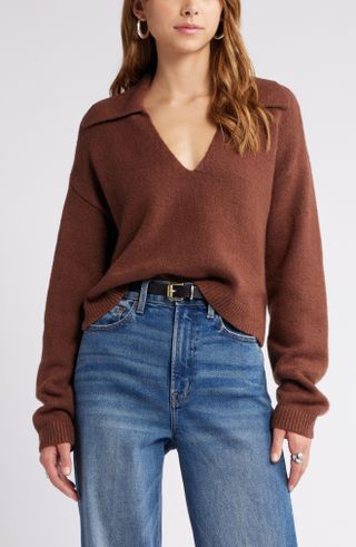 Open Edit, Johnny Collar Boxy Crop Sweater