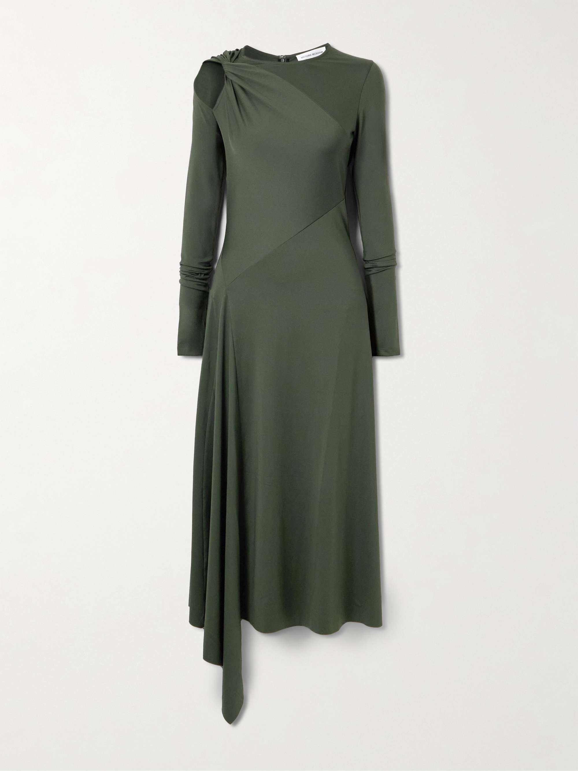 Asymmetric Twisted Cutout Stretch-Jersey Midi Dress