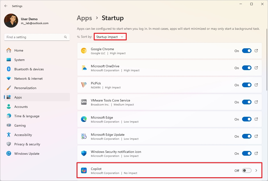 Windows 11 disable apps startup