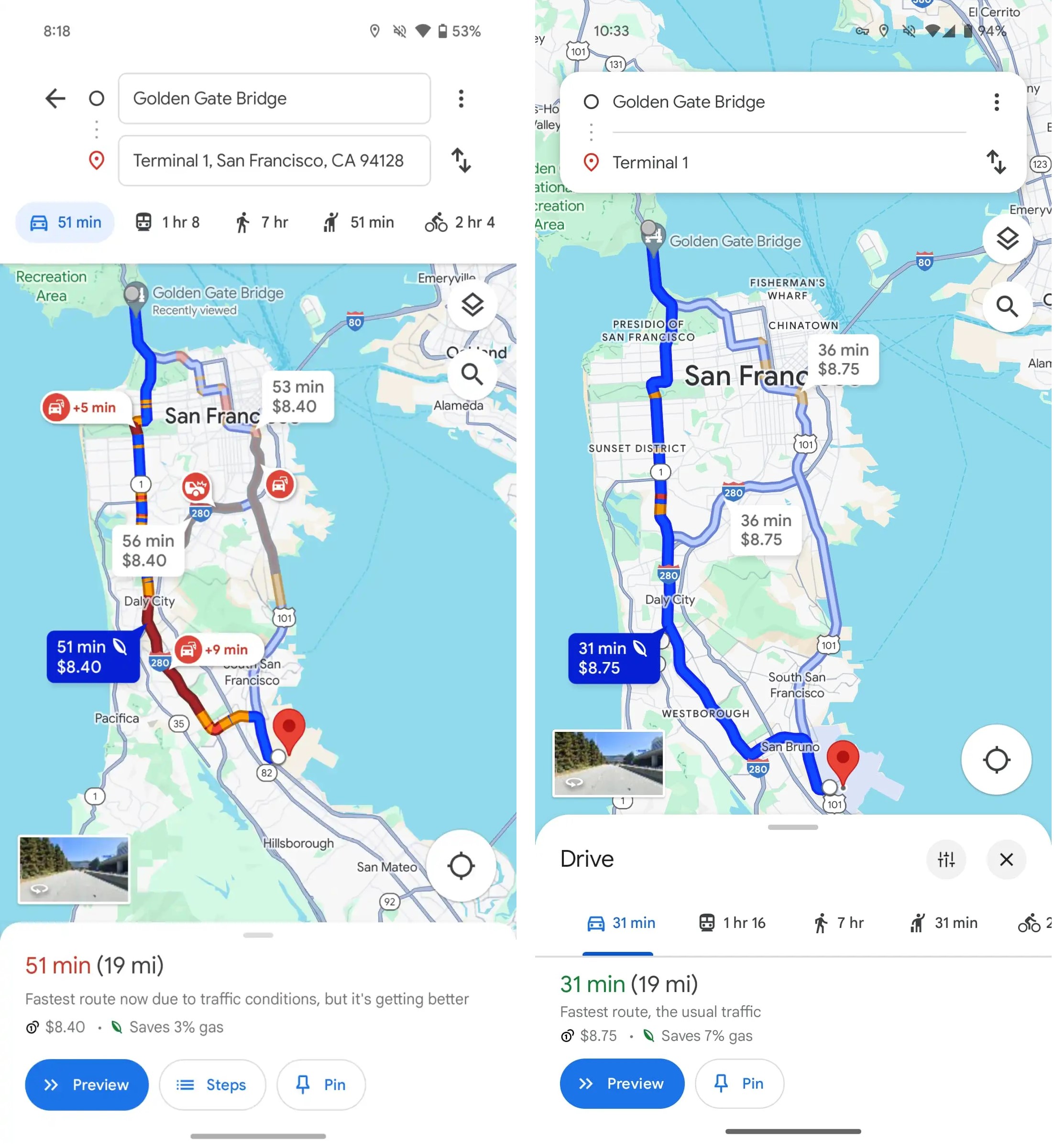 Uživatelské rozhraní Map Google se mění