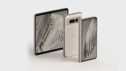 Google Pixel Fold, seen from front, back and unfolded