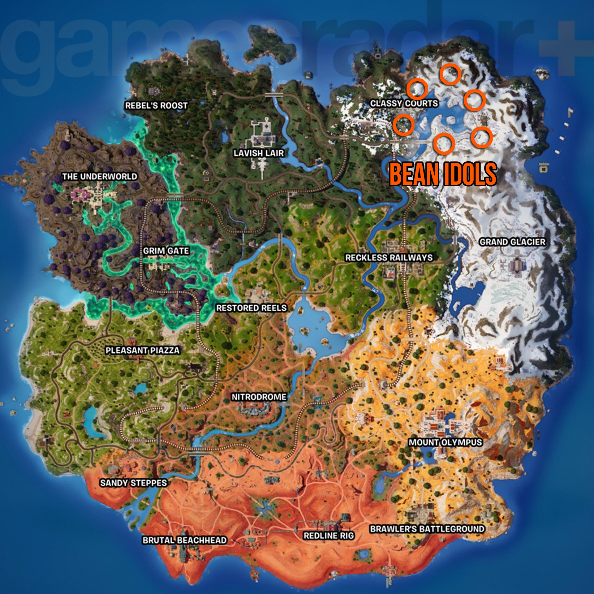 Carte des emplacements des Bean Idols de Fortnite