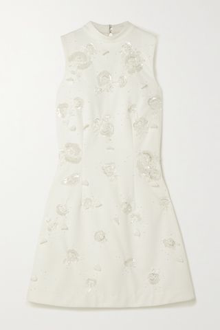 White Embellished Stretch-Crepe Mini Dress