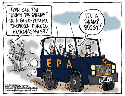 Political cartoon U.S. EPA Scott Pruitt scandals swamp