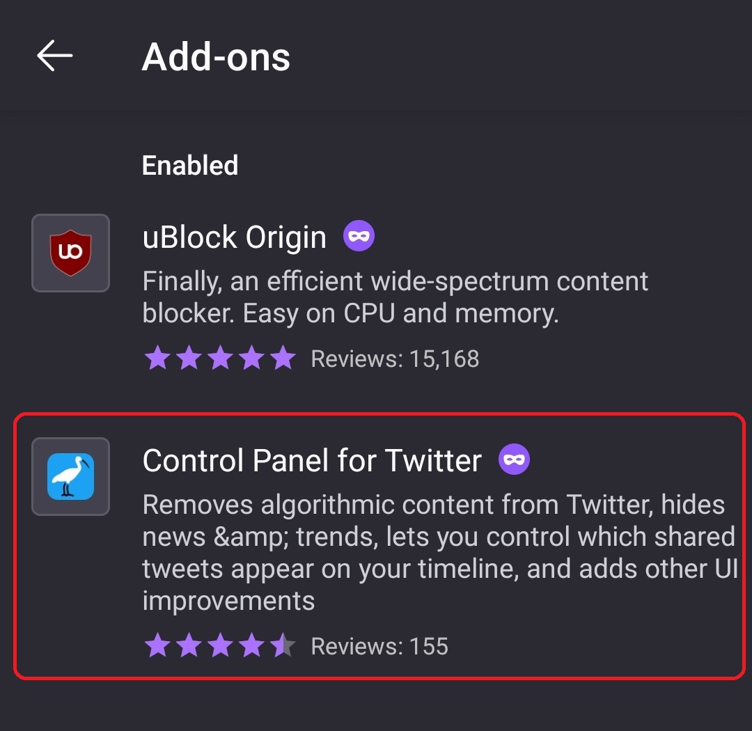 Panel de control para Twitter en Android