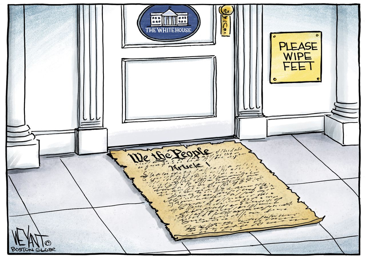 Political Cartoon U.S. White house constitution doormat