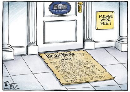 Political Cartoon U.S. White house constitution doormat