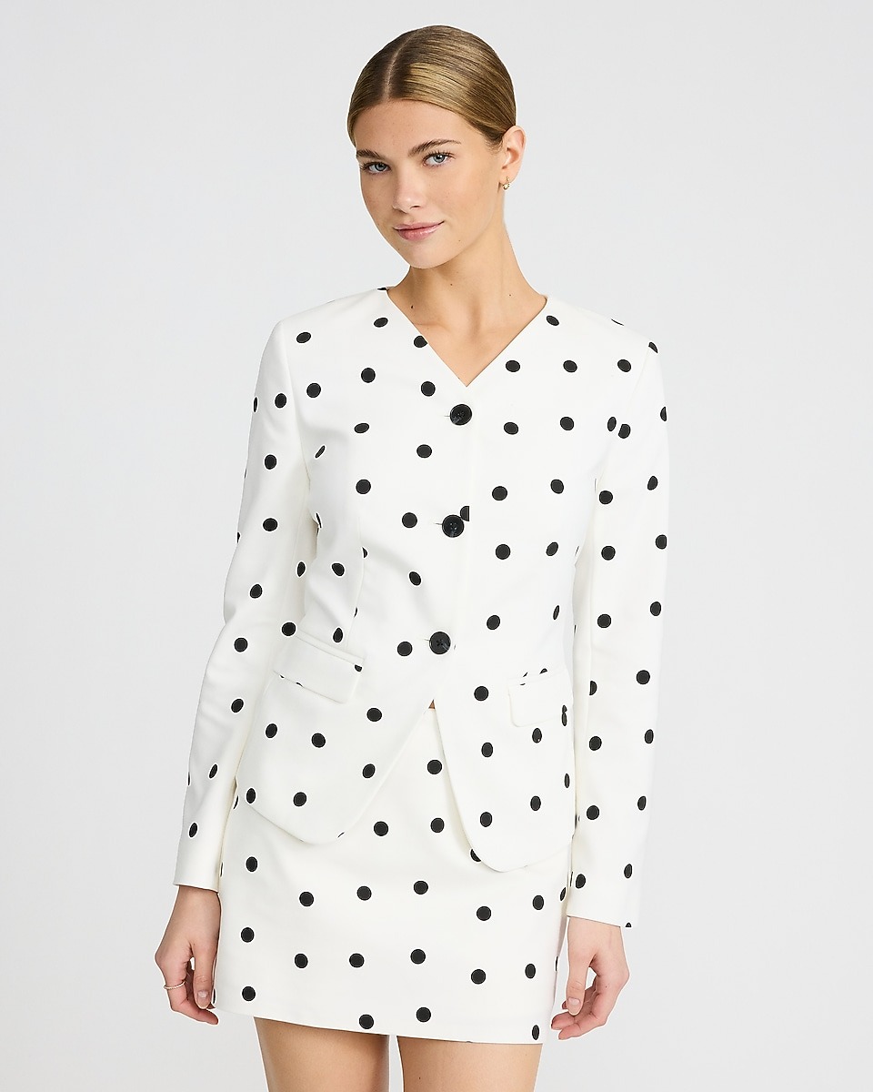 Express, Polka Dot Stretch Cotton Collarless Cutaway Blazer