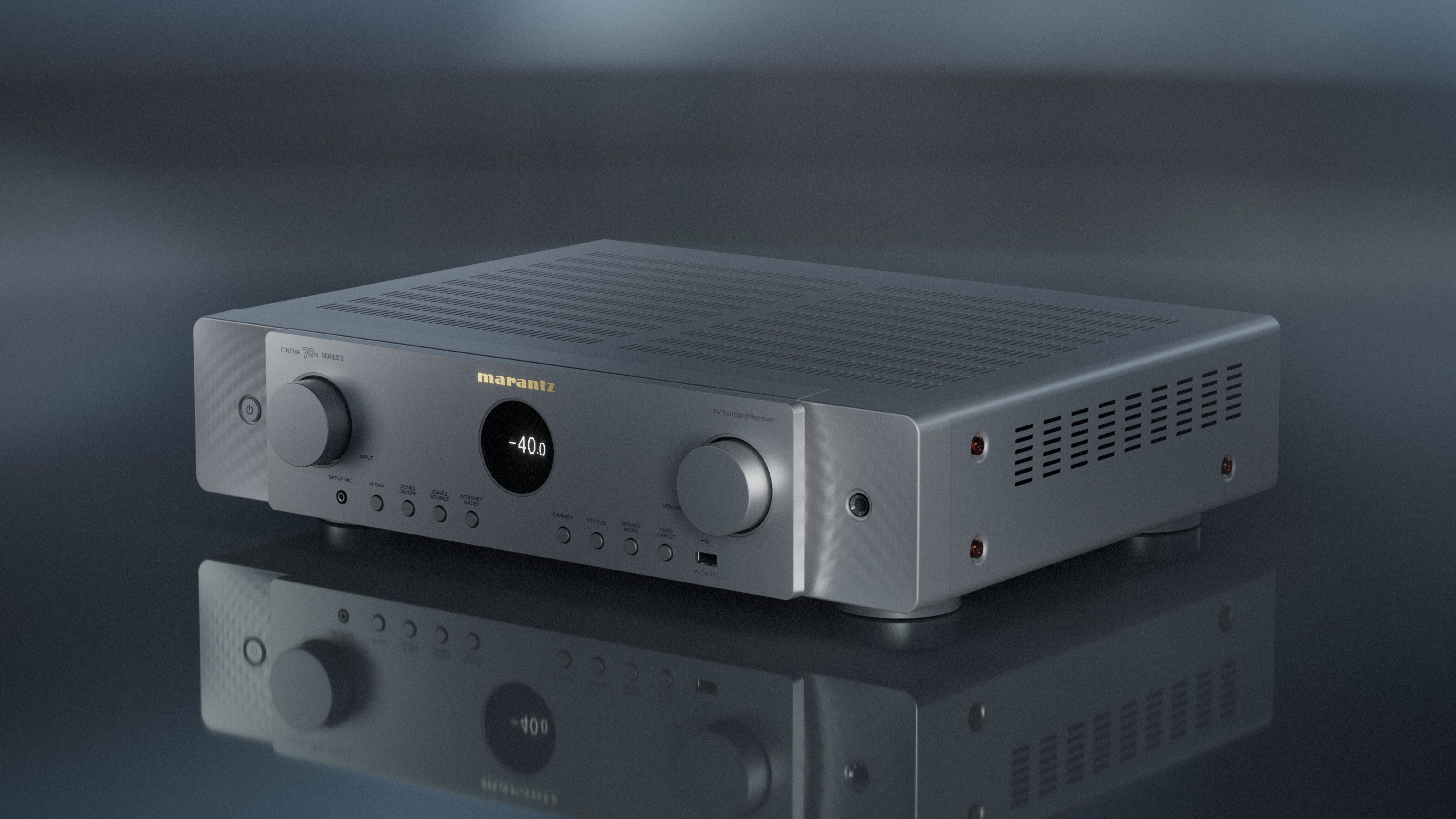 The Marantz Cinema 70s Series 2 on a silver background