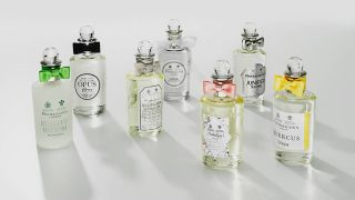 Penhaligon’s fragrance lined up against a white background.