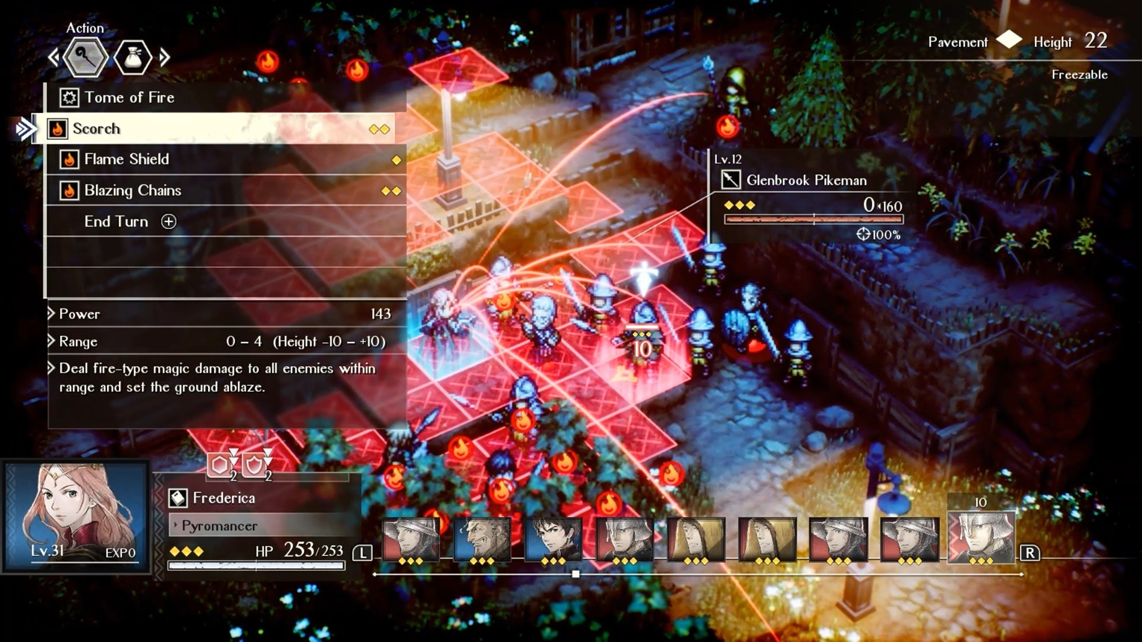 In-game screenshot of a player preparing a spell in Triangle Strategy.