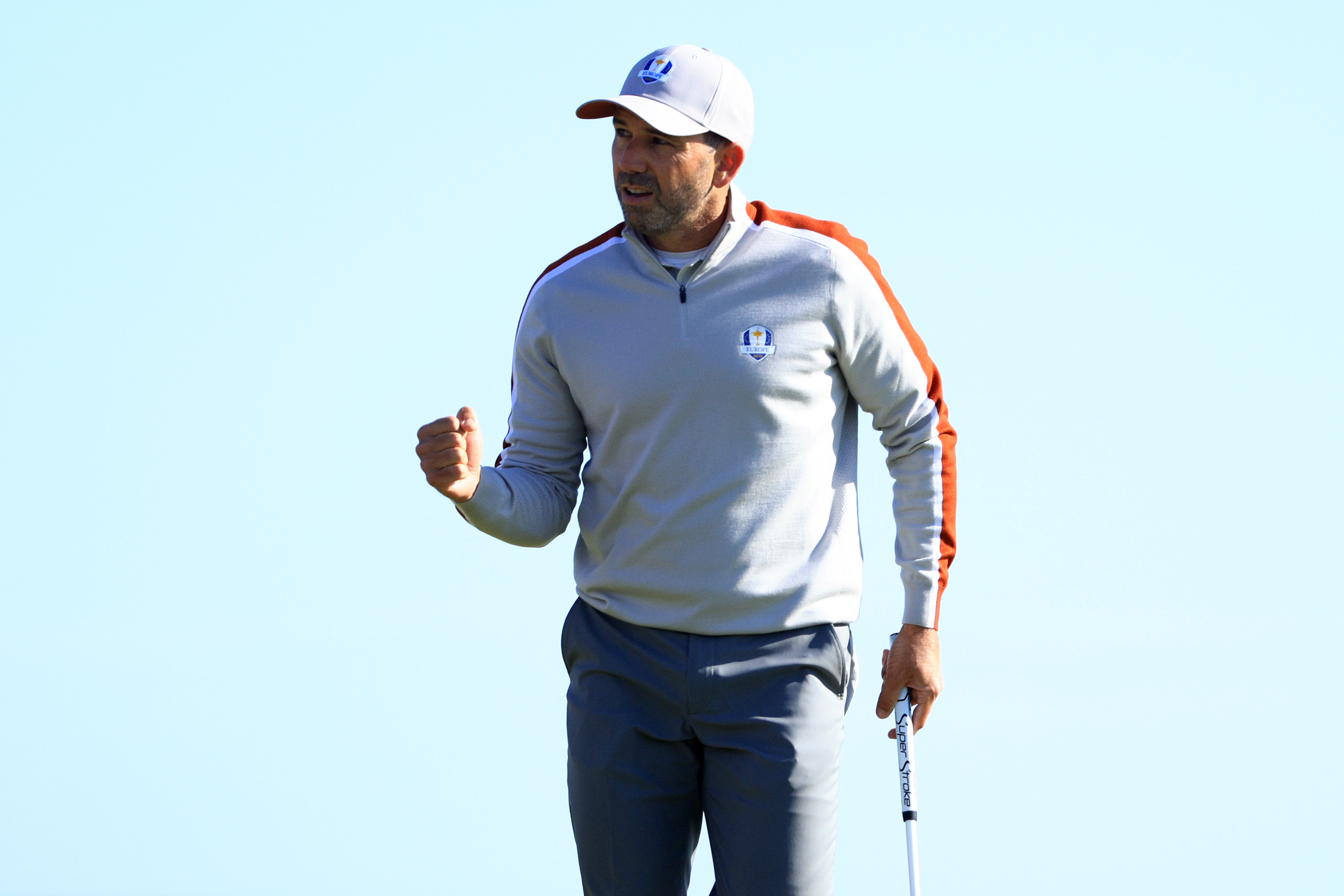 Sergio Garcia fist pumps at the Ryder Cup