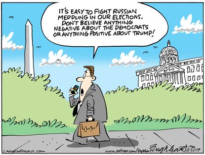 Political Cartoon U.S. Russian Meddling No Good Trump News or Bad Democrat News