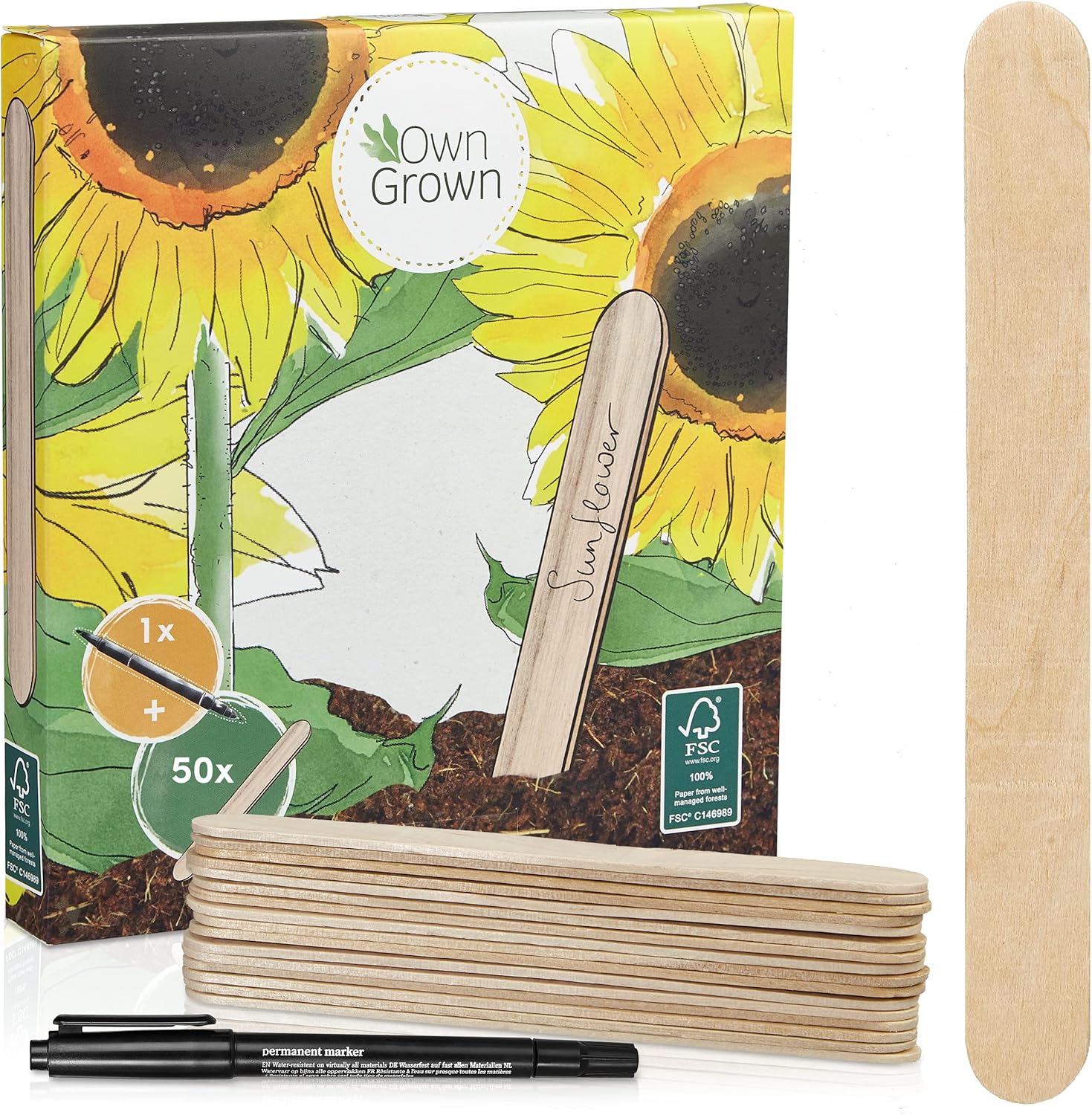 Plant Markers: 50 Wooden Plant Name Tags and Marker Pen &amp;ndash; Plant Labels Wooden, Plant Tags, Seedling Labels &amp;ndash; Gardening Name Tags, Garden Sign Owngrown