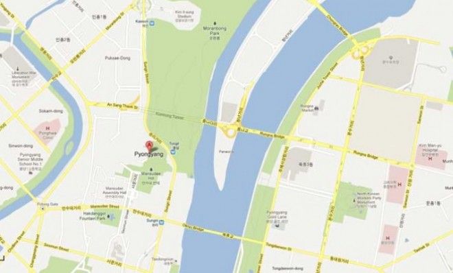 A detail of Pyongyang: North Korea was one of the last blank spots in the world for Google Maps to fill in.