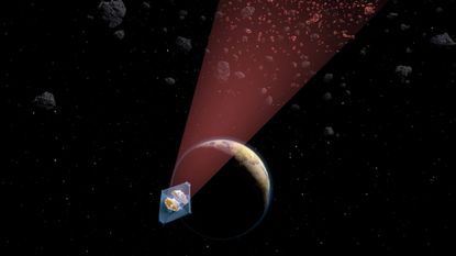 an artist's illustration depicting an asteroid-detecting technology