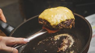 Burger and cheese in the pan