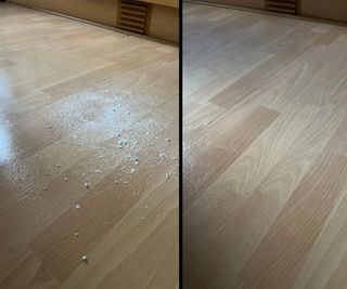Before and after, testing flour and sugar with the iRobot Roomba j9+ Combo