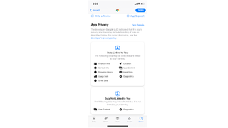 Google Chrome privacy label in App Store