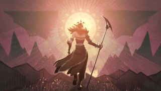 An illustration of Morrigan walking into the sunset in The Veilguard