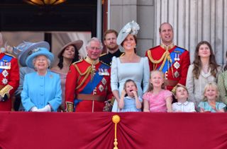 The Royal Family stand on the balcony of Buckingham Palace during the Trooping the Colour parade