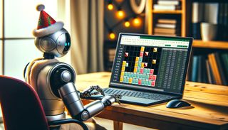 Robot playing Tetris within a piece of spreadsheet software similar to Microsoft Excel