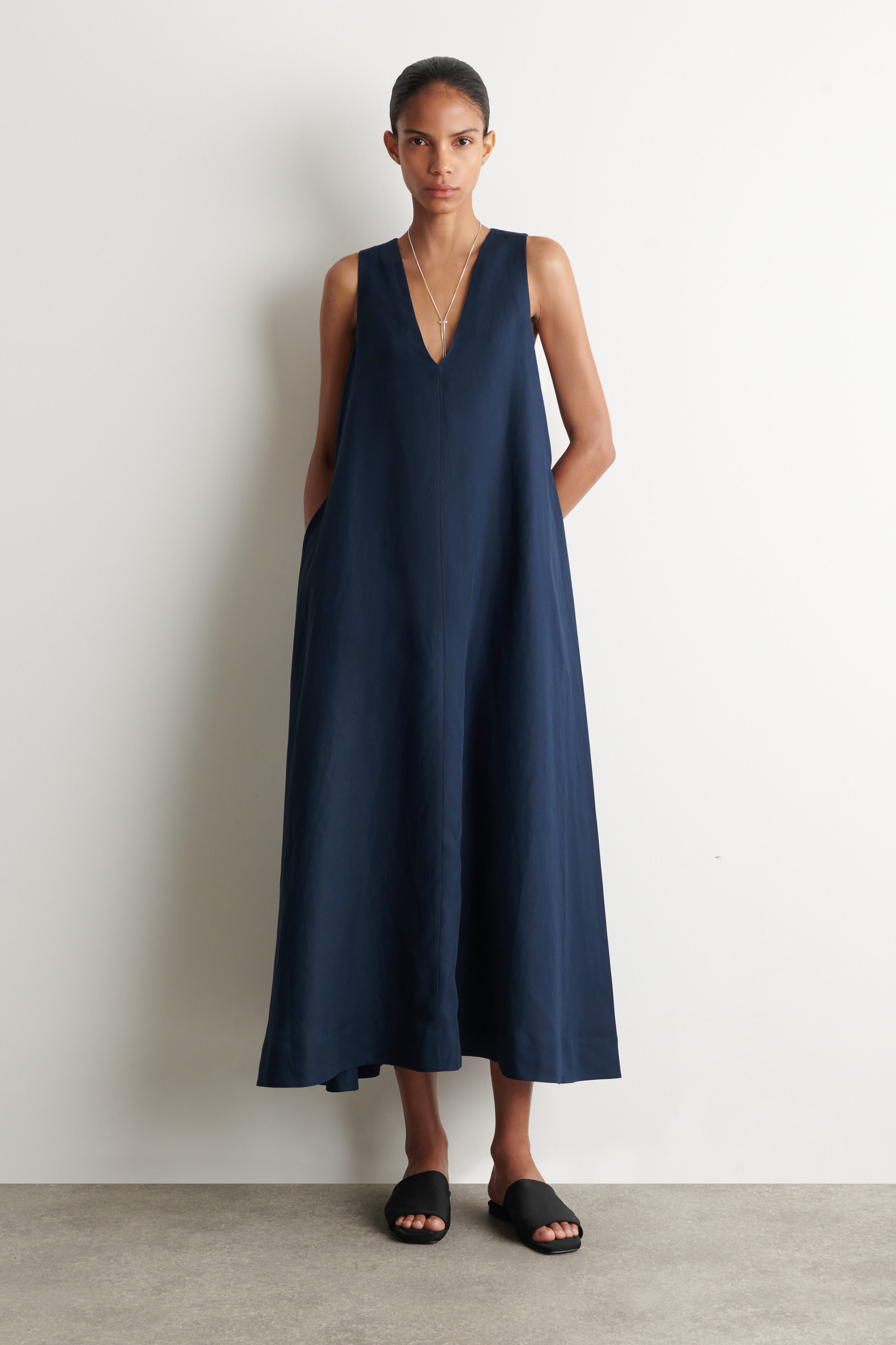 A-Line Linen-Blend Maxi Dress