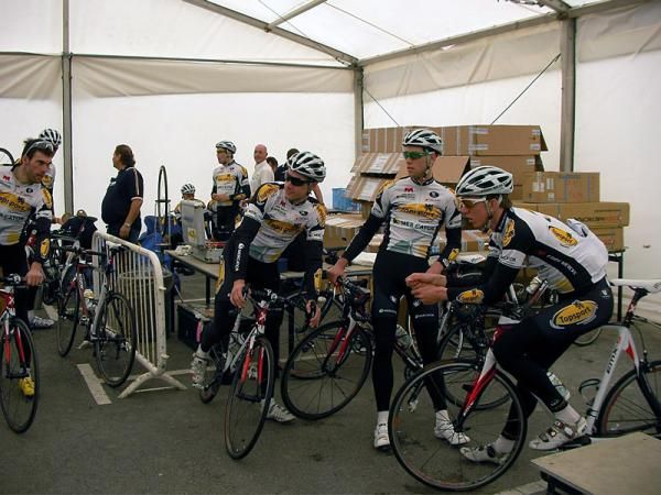The Topsport Vlaanderen team riders are ready to roll.