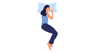 Illustration of a woman lying in the spooning position on her side during heatwave
