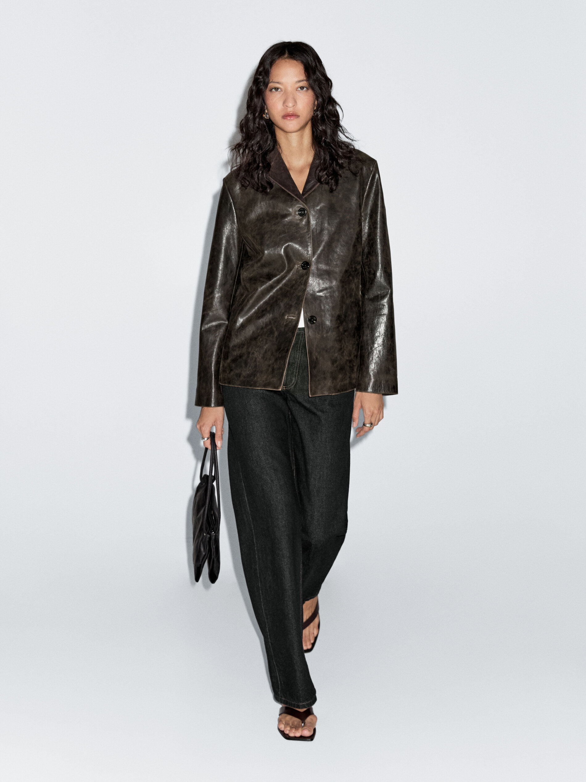 Nappa Leather Blazer With Distressed Finish