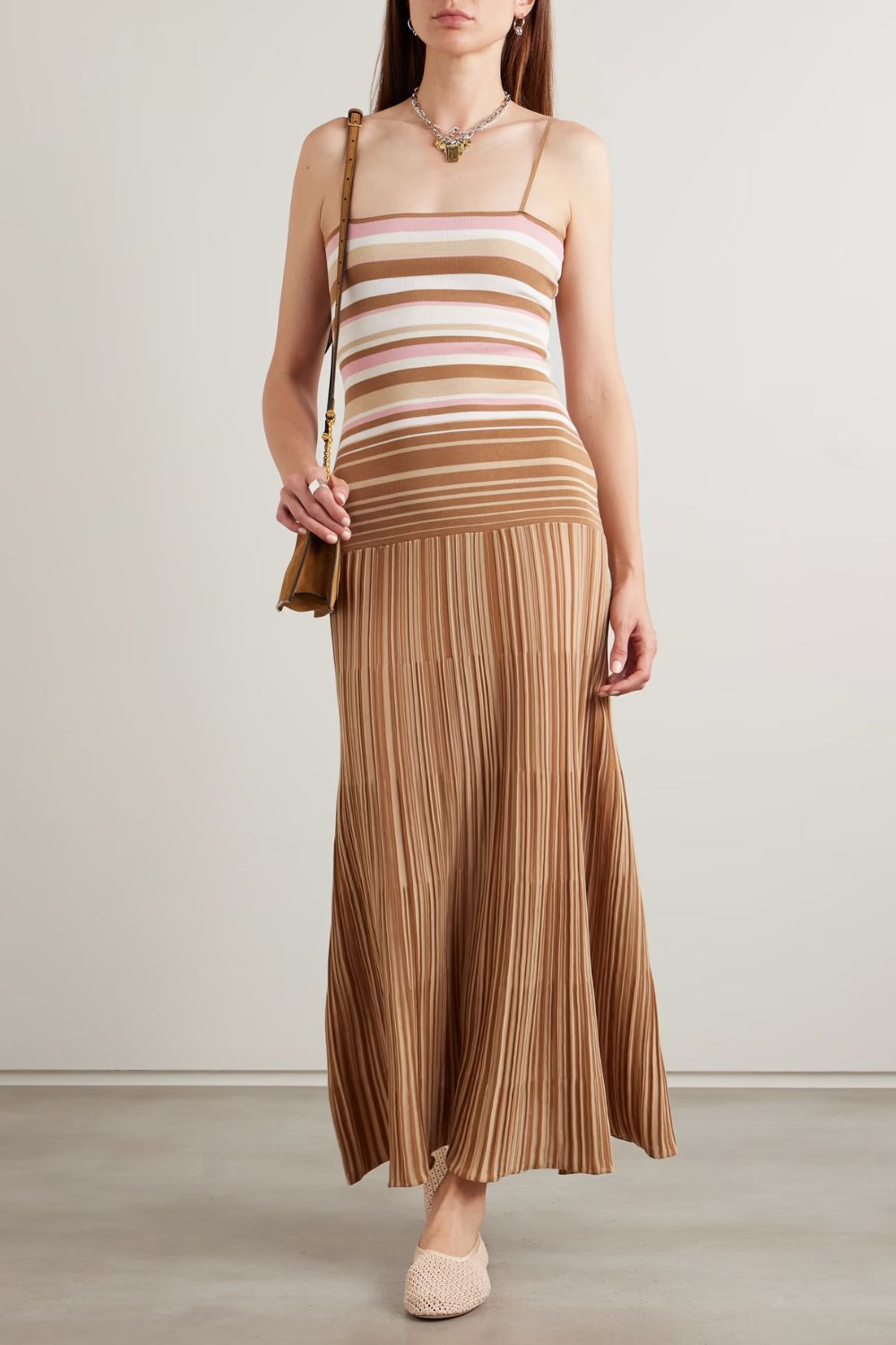 Faithfull Esenia striped plissé cotton-blend maxi dress