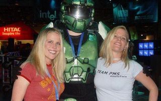 Amy Brady and Amber Dalton with Master Chief.