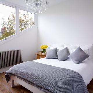 white and grey themed bedroom