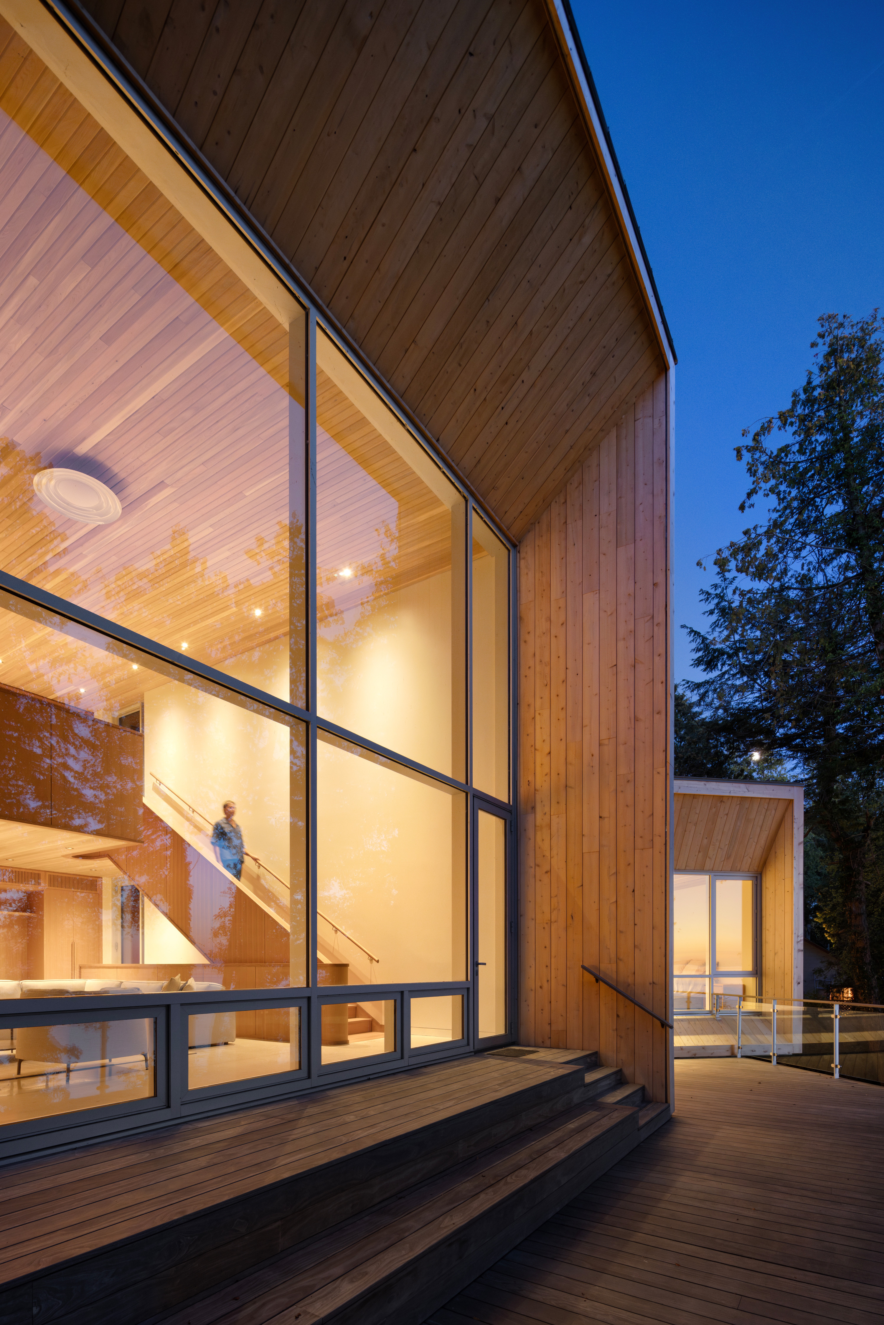 The main deck reached from the living area. The stairs lead up to the entrance hall