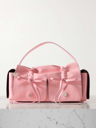 Bow-Detailed Ruched Leather Shoulder Bag