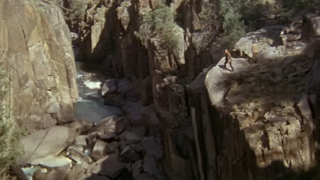 A wide shot of a cliff in Butch Cassidy and the Sundance Kid