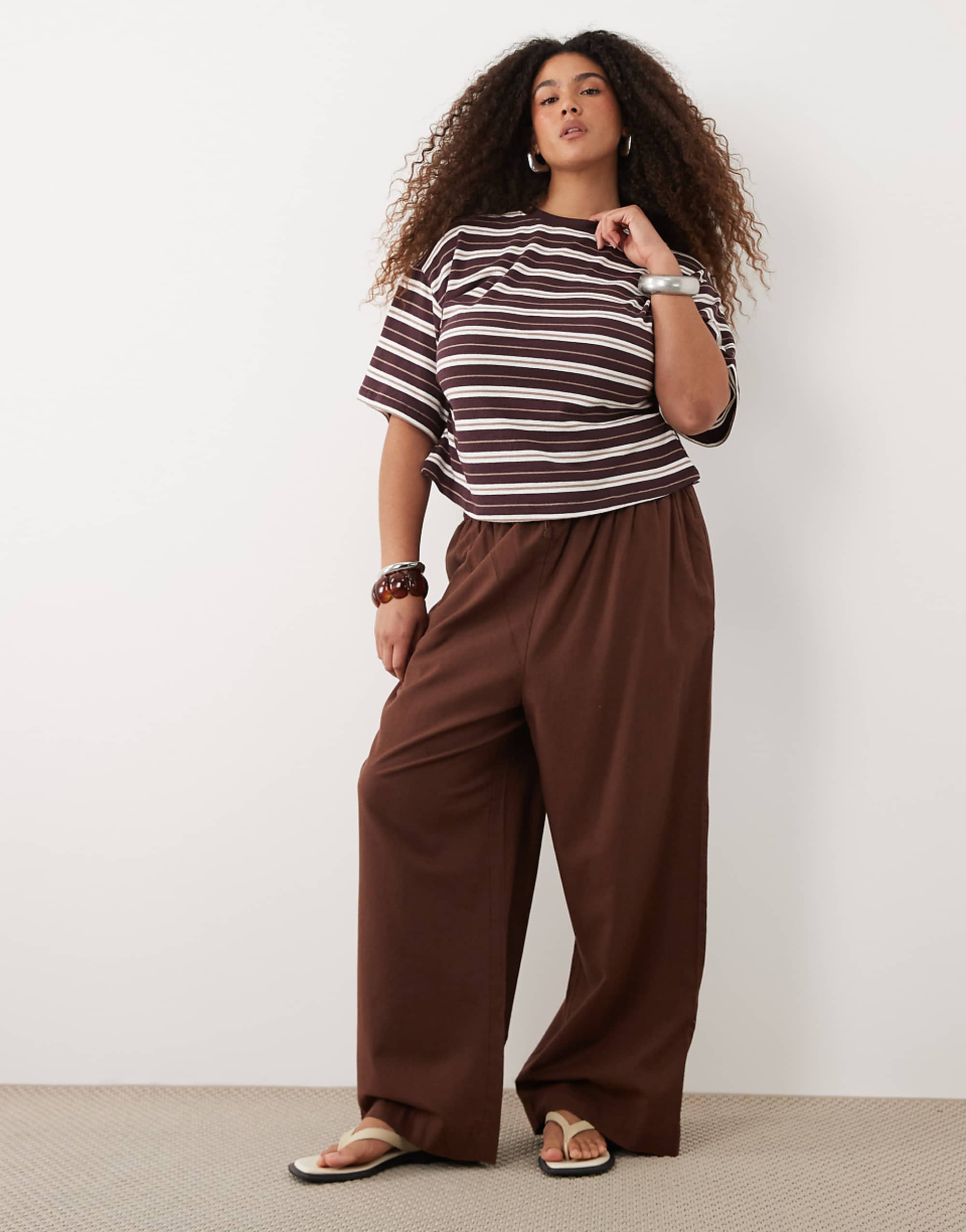 Asos Design Curve Linen Co-Ord Trouser in Brown
