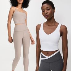 Collage of Beyond Yoga Women's Spacedye Good Day Cropped Tank and Beyond Yoga Women's Spacedye Slim Racerback Cropped Tank. 