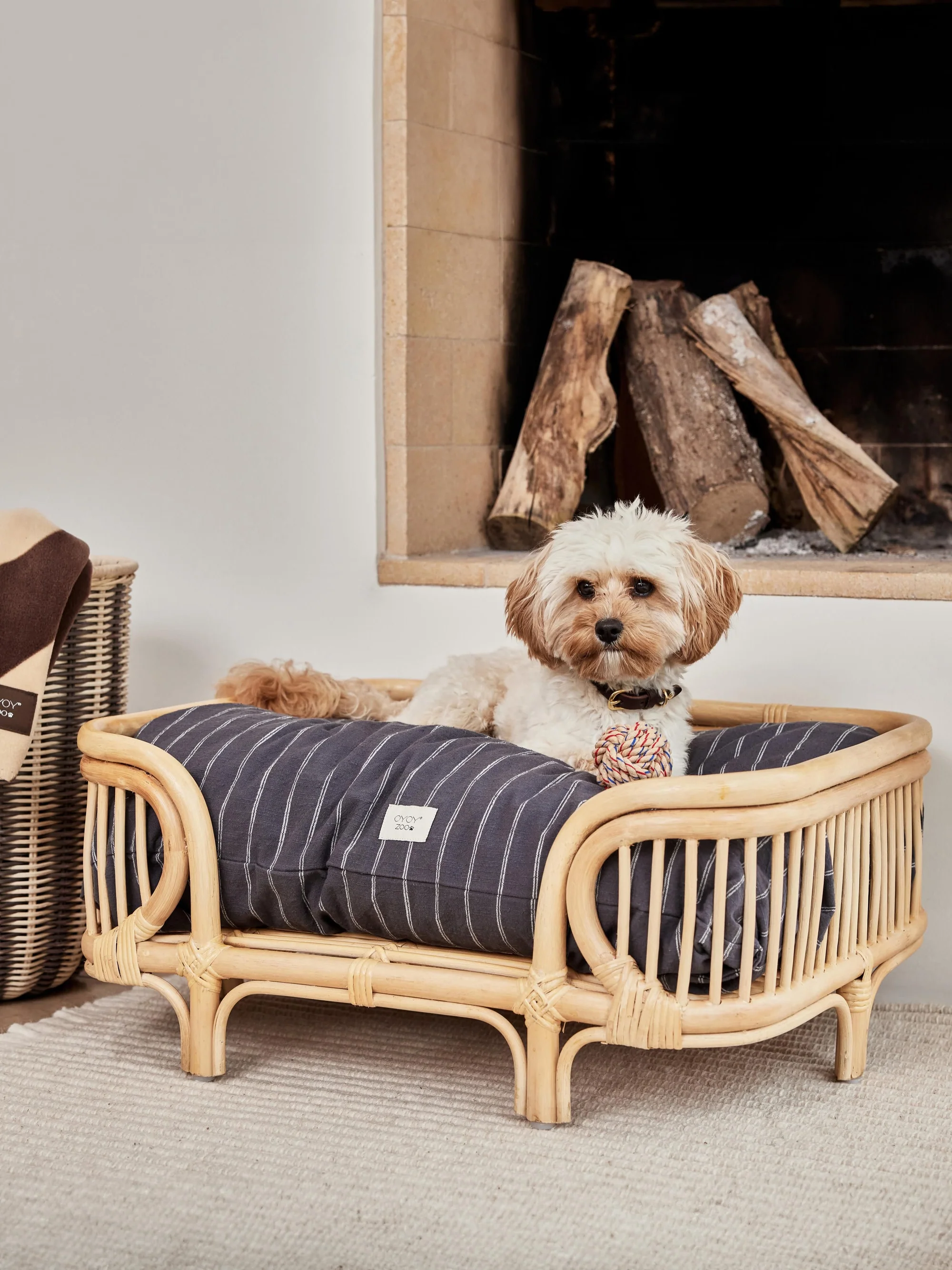Oyoy Living Design, Cotton Pet Cushion Kyoto, in &amp;ndash; Striped Anthracite