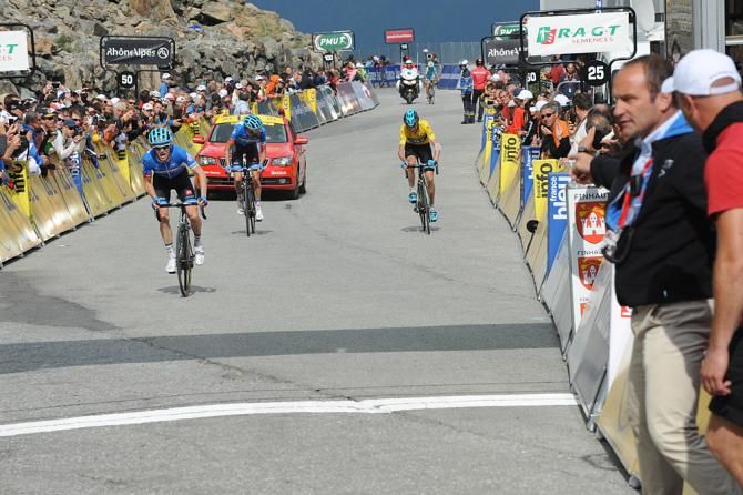 Talansky, Hesjedal and Froome as they cross the finish line